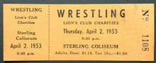 Load image into Gallery viewer, 1953 Sterling Coliseum Wrestling Ticket Lion's Club Charities Virginia USA
