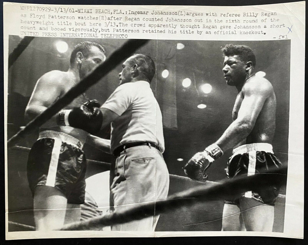1961 Floyd Patterson Ingemar Johansson Arguing W/ Referee Boxing Press Photo