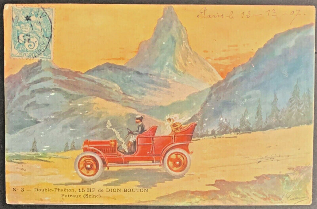 1907 Double Phaeton Dion Bouton Car French Automobile Vintage Postcard