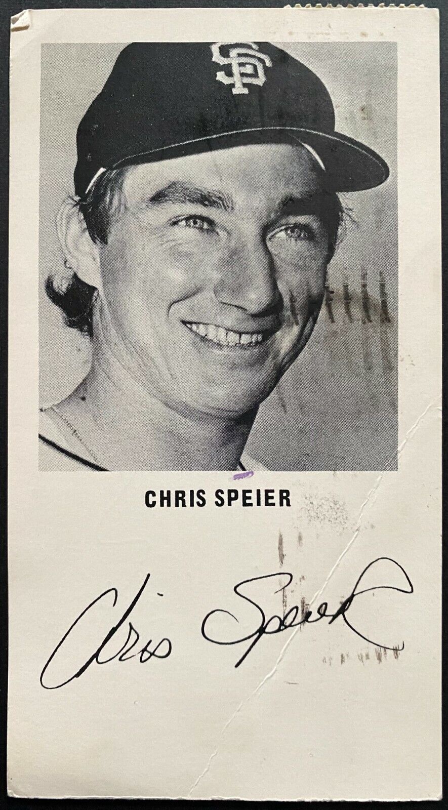 Chris Speier Autographed Postcard Posted Photo San Francisco MLB Baseball