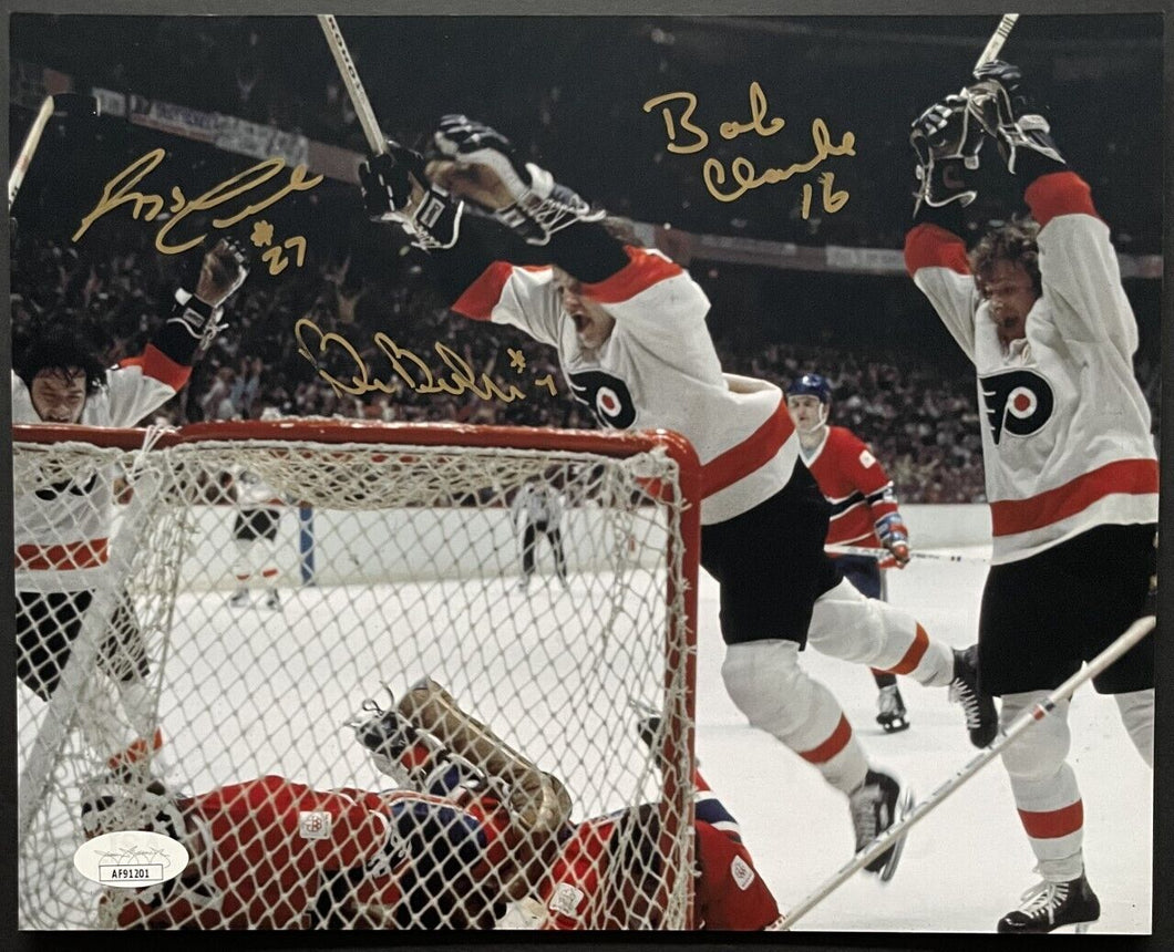 Clarke + Leach + Barber Multi Signed NHL Hockey Photo Autographed Flyers JSA