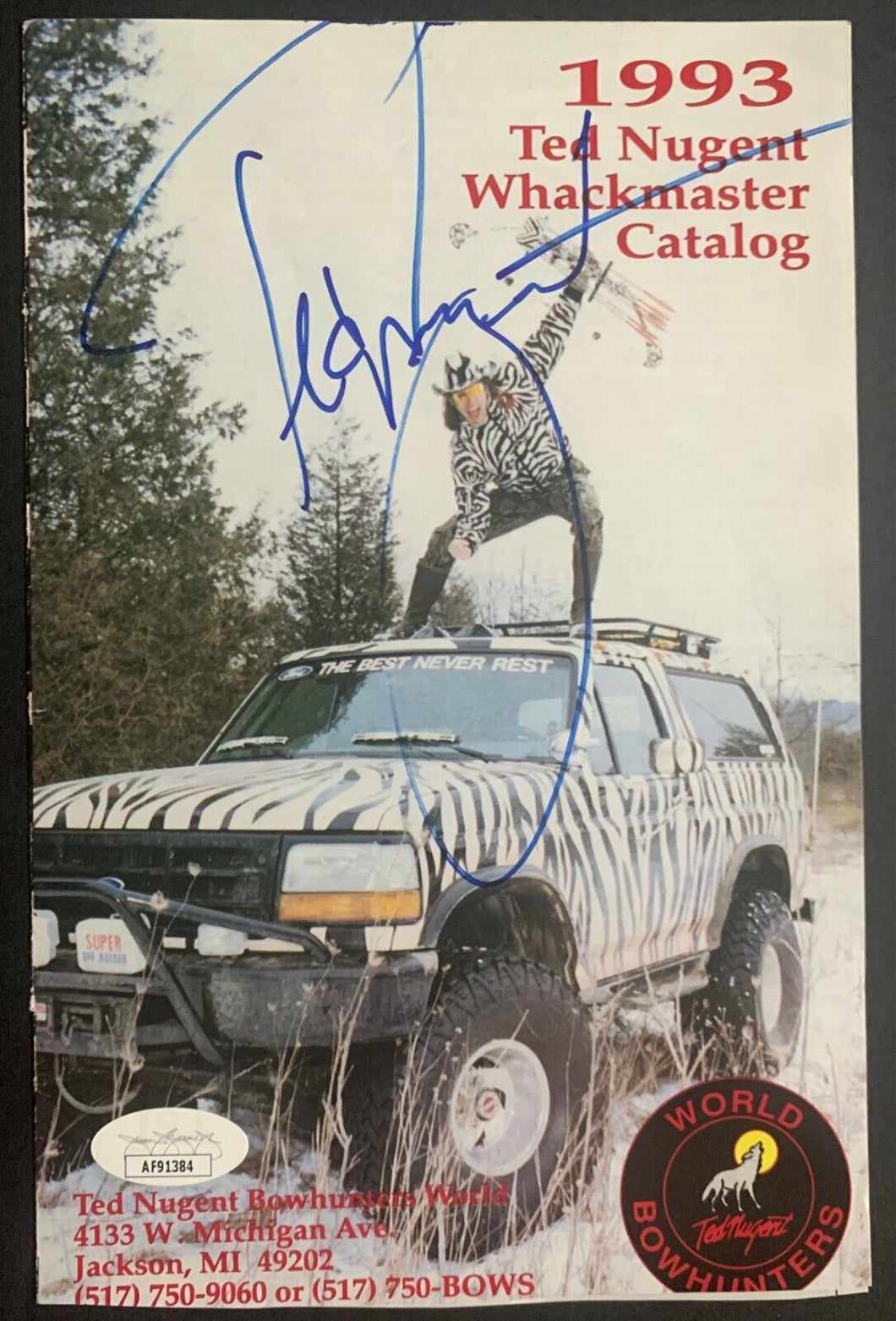 1993 Ted Nugent Signed Catalog Cover World Bow Hunters Magazine Autographed JSA