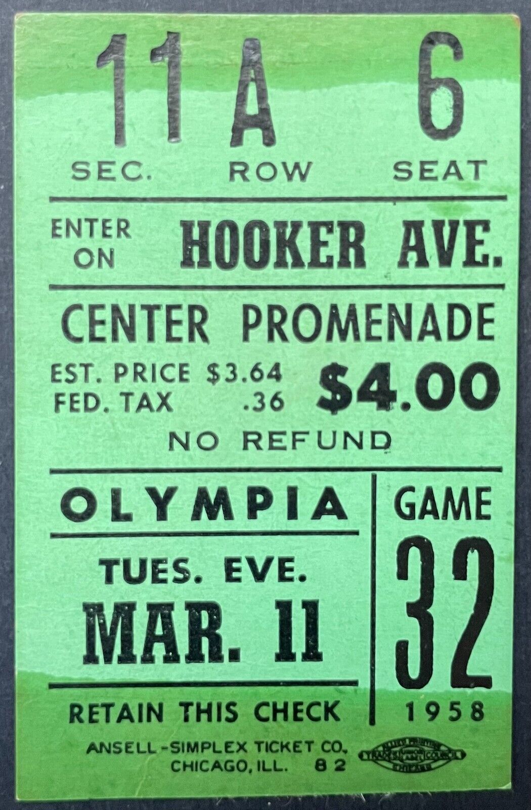 1958 Detroit Red Wings v New York Rangers NHL Hockey Ticket Stub Olympia Stadium