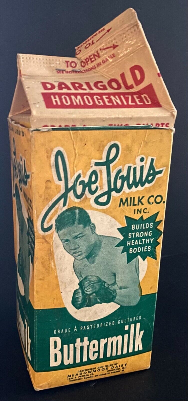 1954 Vintage Boxing Legend Joe Louis Milk Company Buttermilk Carton W/ Picture