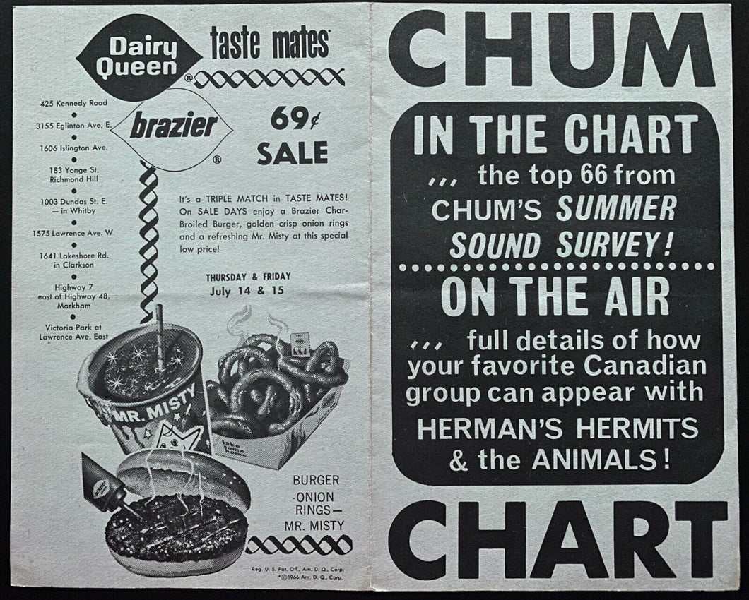Vintage Chum Radio Music Chart Top 66 Rock Songs Sound Survey July 11 1966