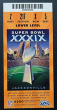Load image into Gallery viewer, 2005 Super Bowl XXXIX Ticket Tom Brady Plays His 3rd Patriots Beat Eagles NFL
