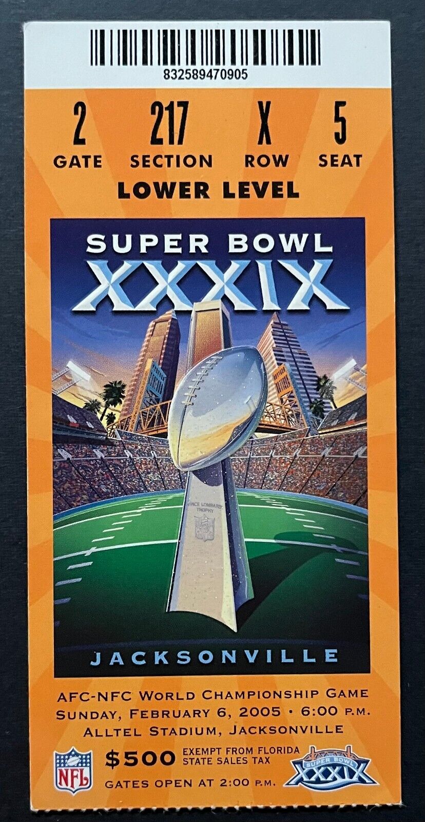 2005 Super Bowl XXXIX Ticket Tom Brady Plays His 3rd Patriots Beat Eagles NFL