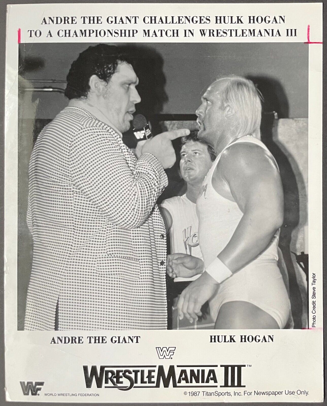 1987 Wrestlemania III Andre the Giant Hulk Hogan Publicity Photo Wrestling WWF
