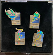 1998 Nagano Winter Olympics Japan IBM Lapel Pin Set 4 Pins + Case Vintage