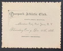 Load image into Gallery viewer, 1886 Deerpark Athletic Club Invitation Annual Reception Excelsior Ice Rink NY
