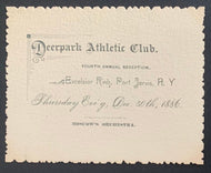 1886 Deerpark Athletic Club Invitation Annual Reception Excelsior Ice Rink NY
