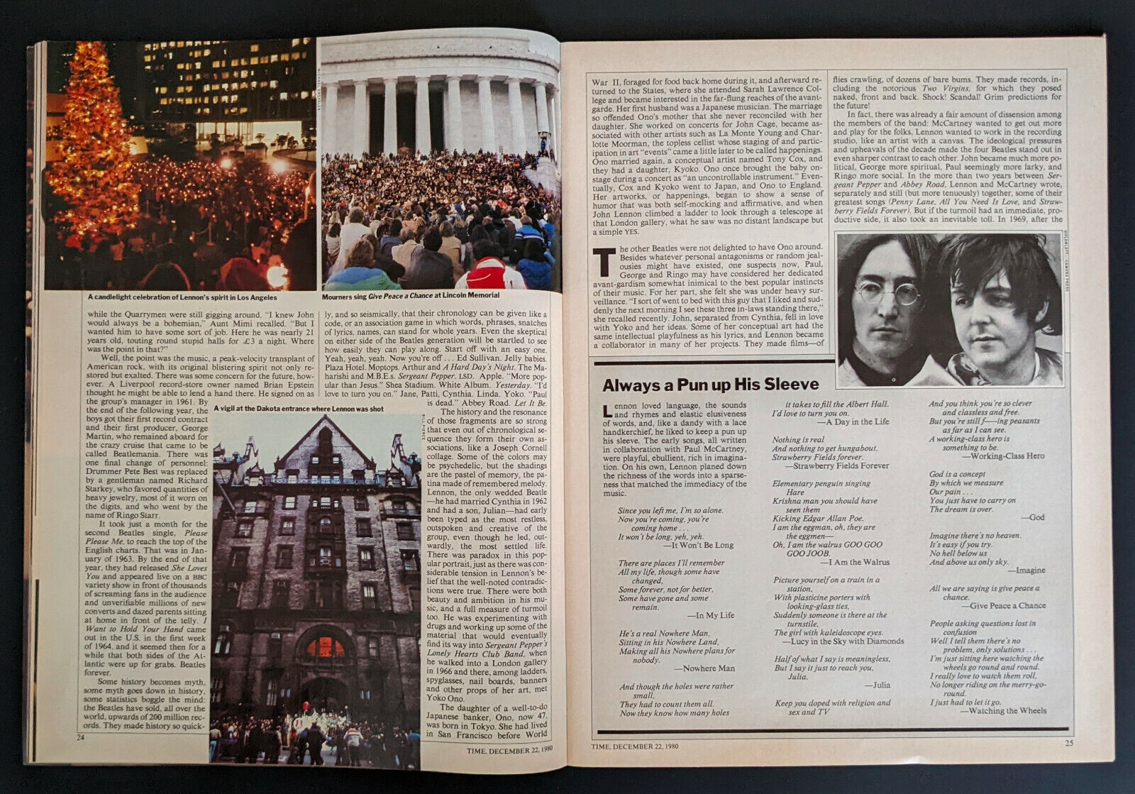 1980 Time Magazine John Lennon Photo Cover Fab 4 The Beatles