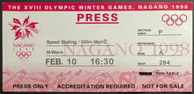 Load image into Gallery viewer, 1998 Winter Olympics Men&#39;s Speed Skating Ticket Gold Medal Event Nagano Japan
