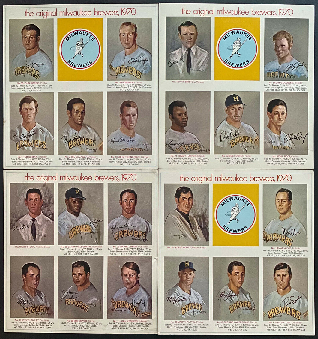 1970 Milwaukee Brewers Inaugural Season MLB 4 Different Player Photo Prints