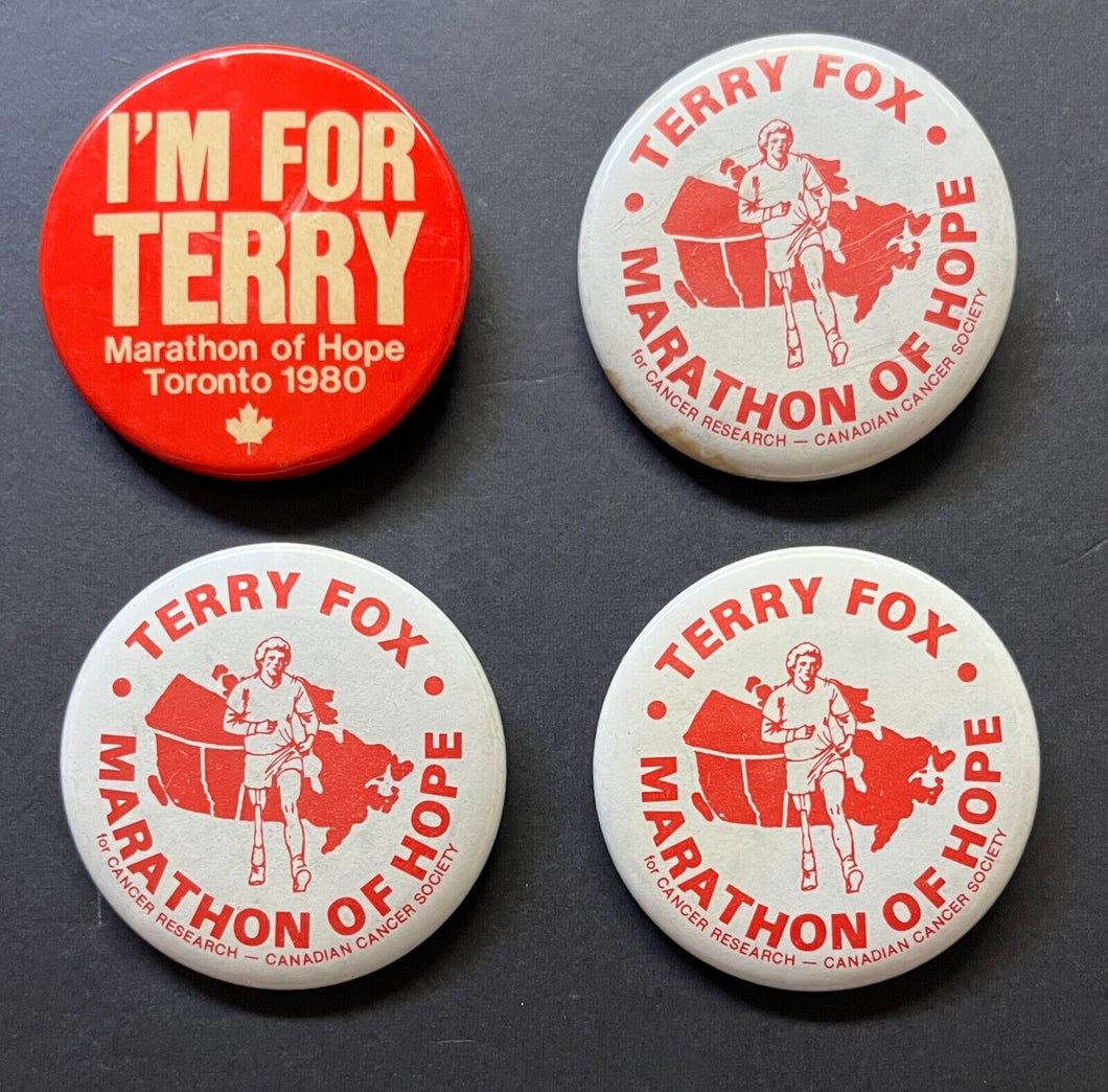 1980 Terry Fox Marathon Of Hope Button Lot x4 Pinbacks Canadian Cancer Society