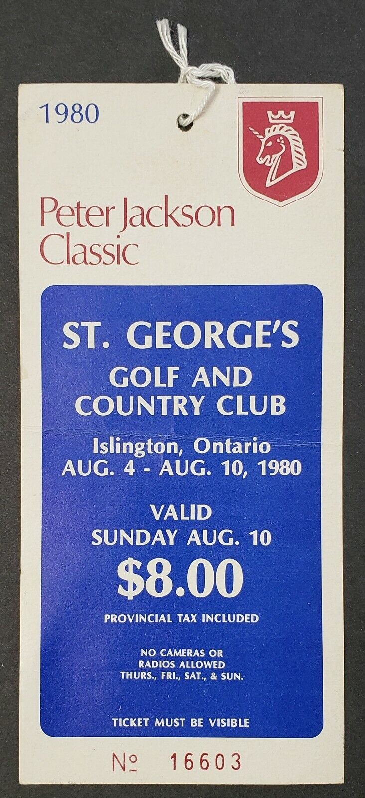1980 St George's Golf & Country Club LPGA Peter Jackson Classic Open Ticket Pass