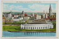 Vintage Cleveland Stadium & Skyline Postcard MLB Indians Baseball