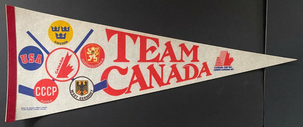 1984 Team Canada Cup Pennant Gretzky, Bossy, Coffey On Team, Vintage Retro