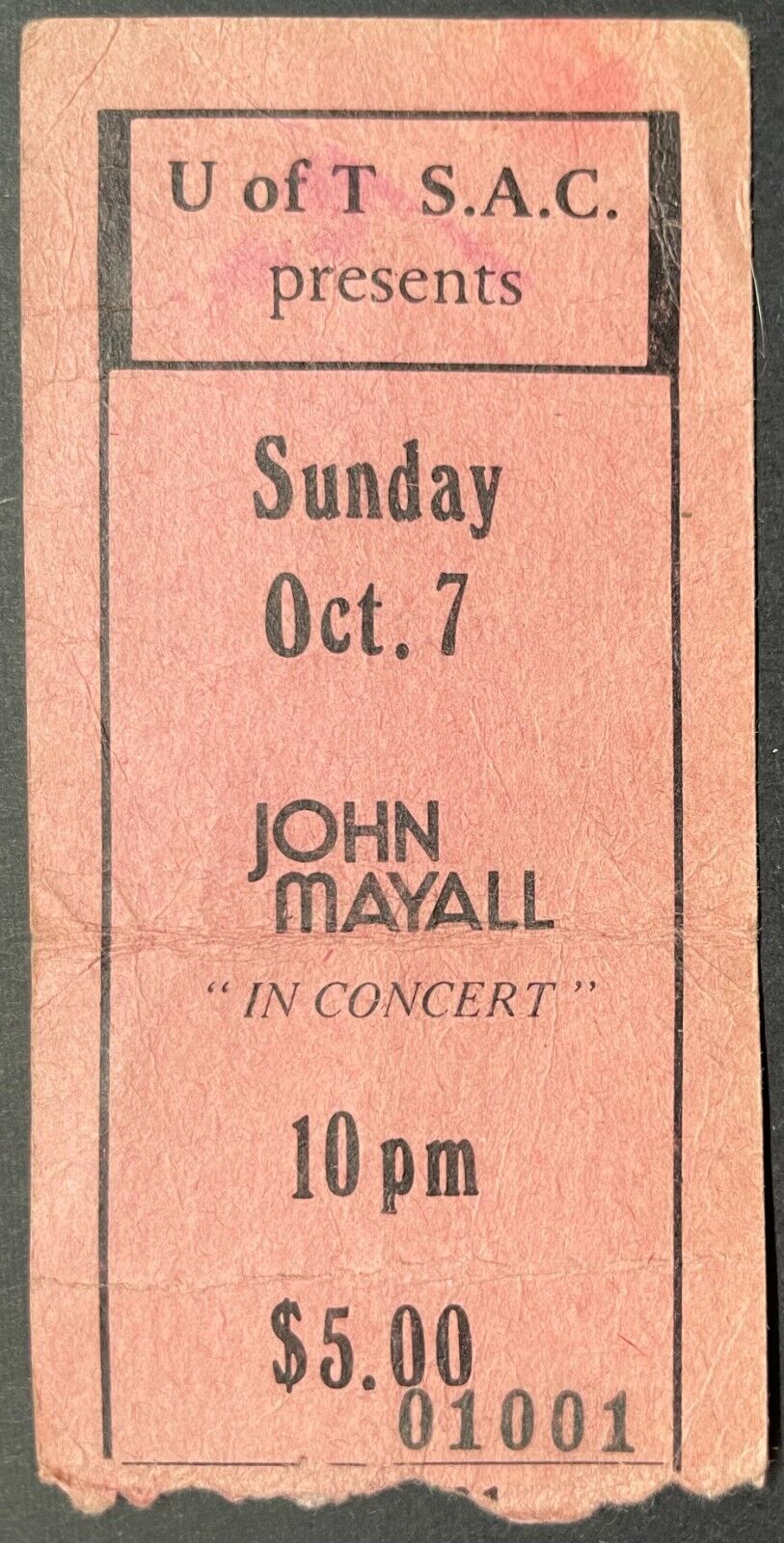 1973 John Mayall Concert Ticket Stub University of Toronto Blues Rock Vintage
