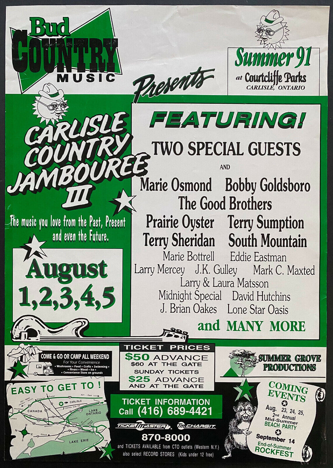 1991 Country Music Festival Concert Poster Carlisle Courtcliffe Park Ontario