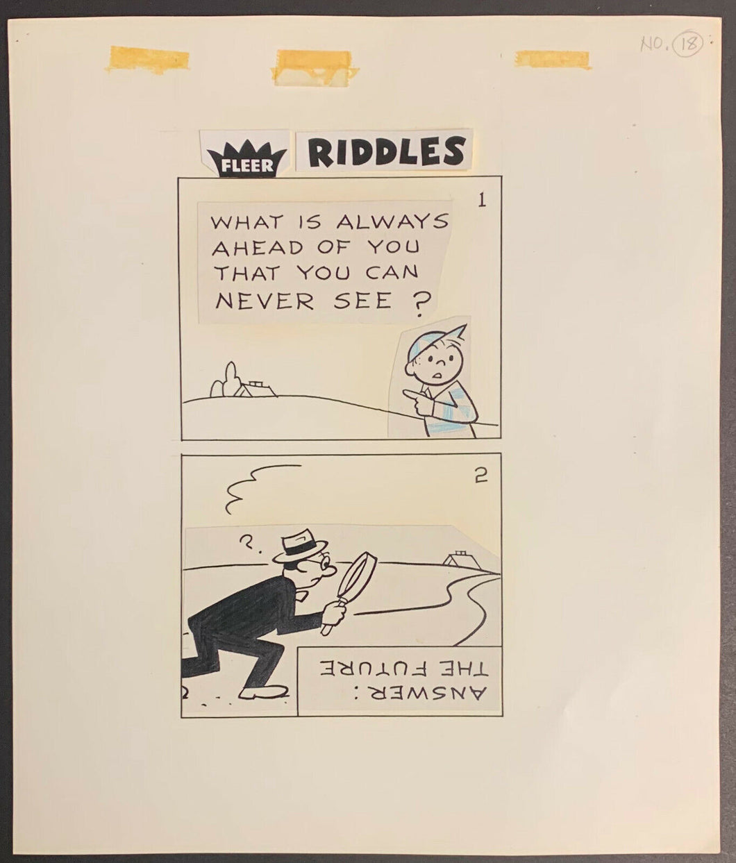 1976 Original Comic Art Of A Fleer Riddles Starring Pud - Dubble Bubble Gum #14