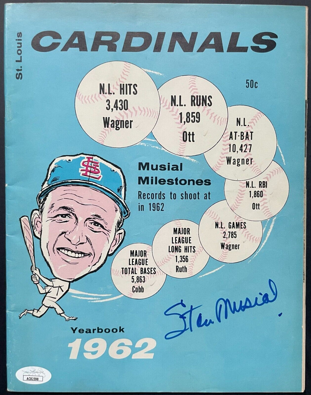 1962 St Louis Cardinals MLB Baseball Yearbook Signed Stan Musial Autographed JSA
