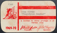 1969-1970 AHL Hockey Season League Media Pass Mike Thomas Providence Journal