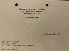 Load image into Gallery viewer, 1962 NHL Hockey Vintage Letter New York Rangers Madison Square Garden Letterhead
