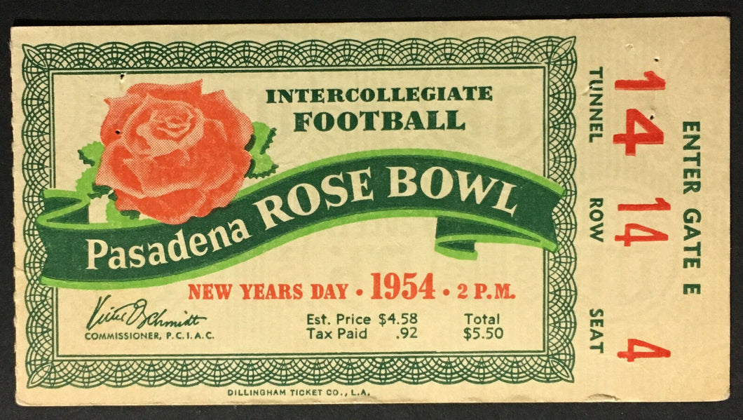 1954 NCAA Rose Bowl Football Ticket Stub Michigan State UCLA Bruins Pasadena