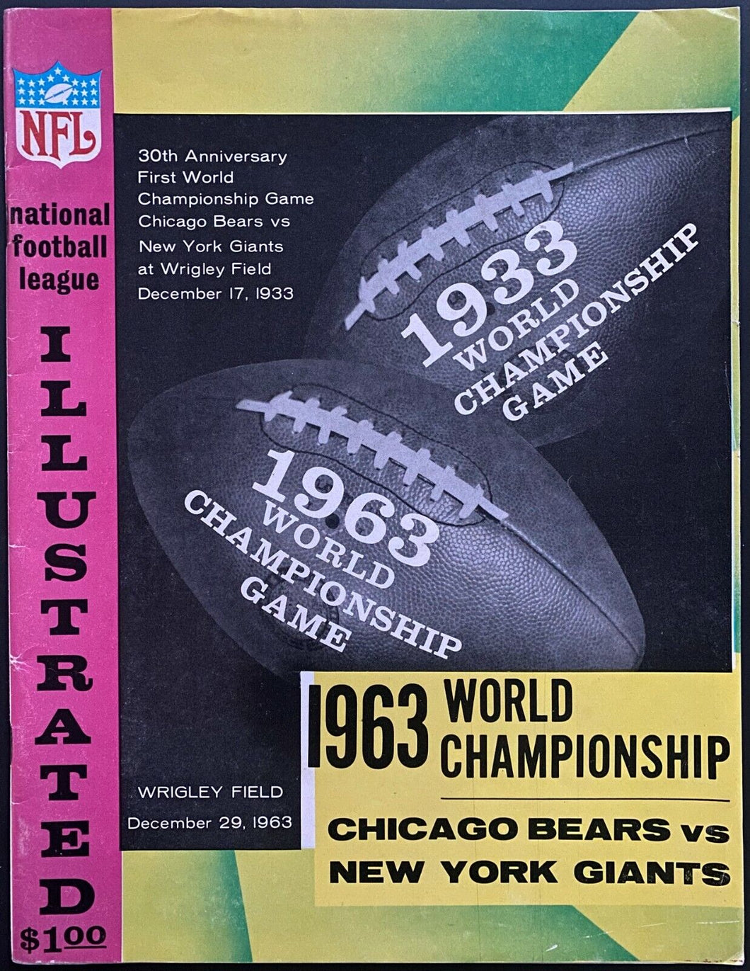 1963 NFL Championship Program Chicago Bears Wrigley Field New York Giants VTG