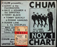 Load image into Gallery viewer, 1964 Chum Chart + Billy J Kramer + Gerry + The Pacemakers Concert Ticket MLG
