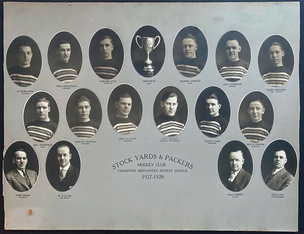1927-28 Cabinet Photo Stock Yards + Packers Hockey Club Aikenhead Cup Champions