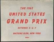 1962 U.S. Formula 1 Grand Prix Race Program Jim Clark Racing F1 Vintage