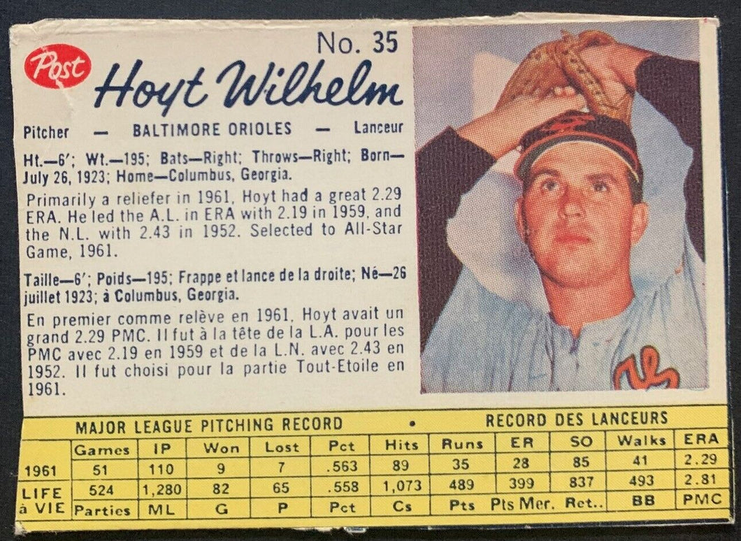 1962 Hoyt Wilhelm White Back Canadian Post Trading Card #35 MLB Baltimore VTG