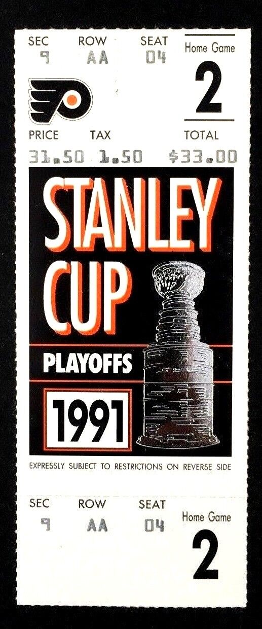 1991 Stanley Cup Hockey Playoffs Home Game 2 Ticket Philadelphia Flyers NHL