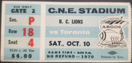1970 British Columbia BC Lions vs Toronto Argonauts CFL Football Ticket