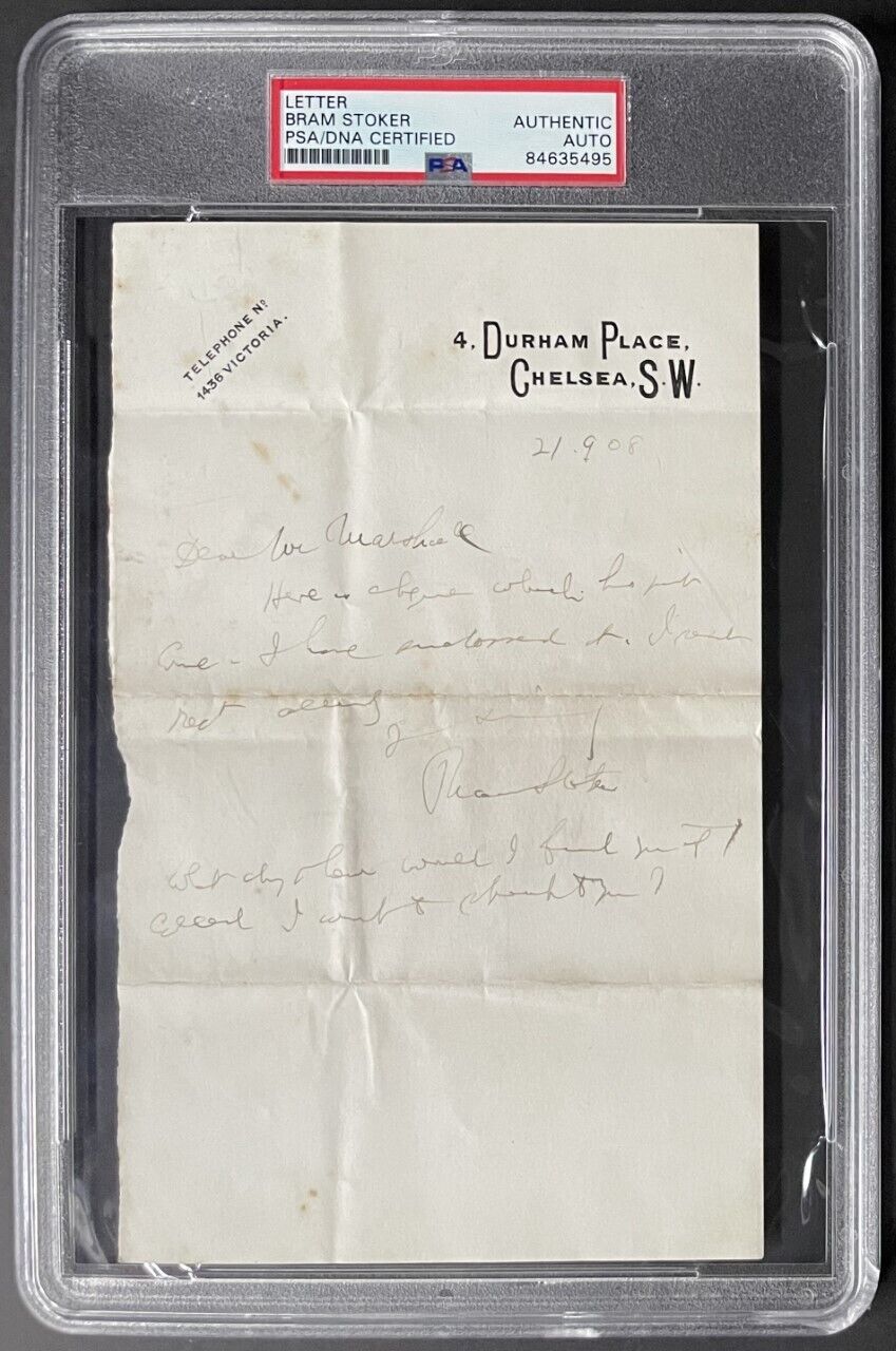 1908 Bram Stoker Hand-Written Signed Letter From Personal Residence PSA/DNA Auth