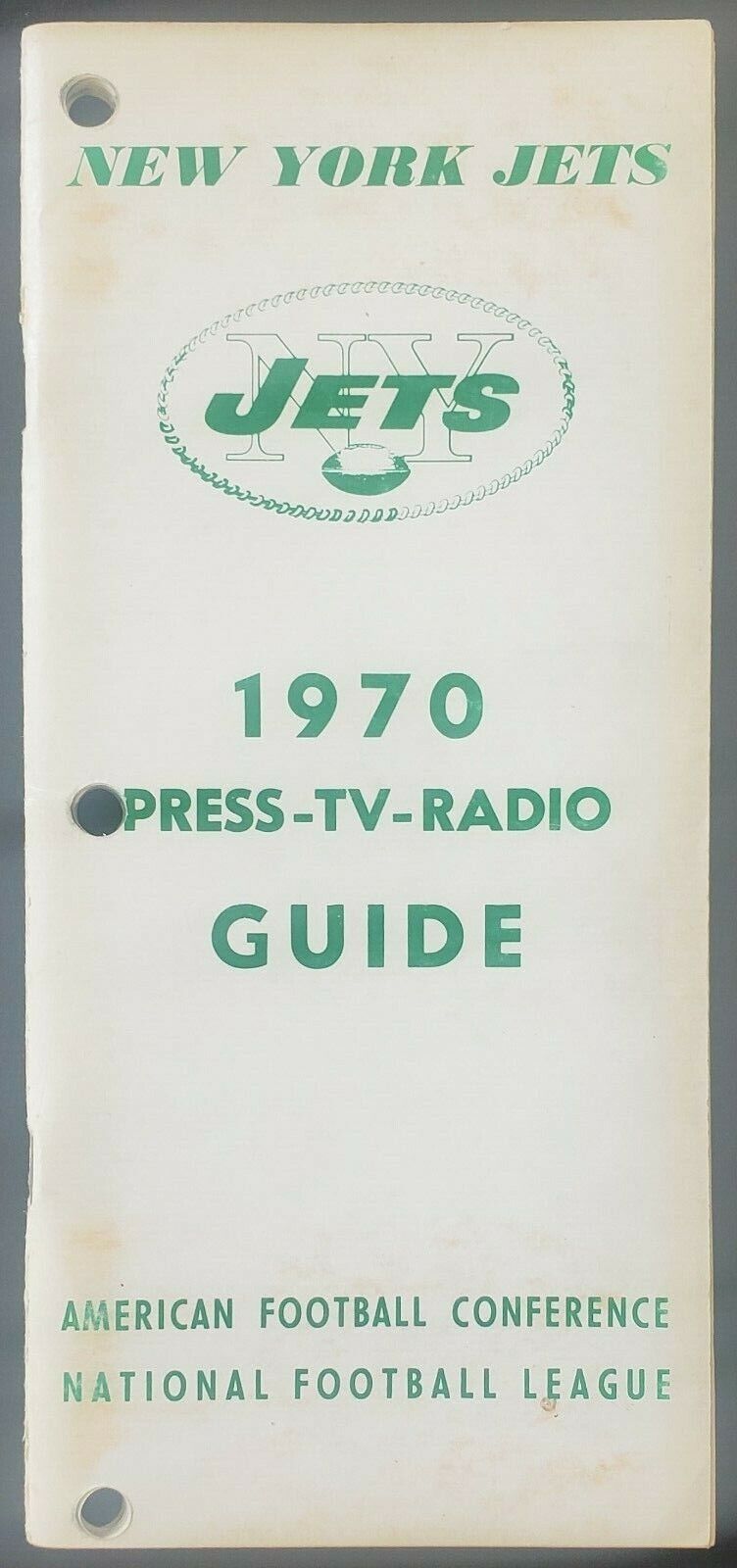 1970 New York Jets Press, TV / Radio Guide Namath Defending Superbowl Champion