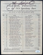 1974 Indianapolis 500 Race Day Issue Autographed Johnny Rutherford Signed JSA