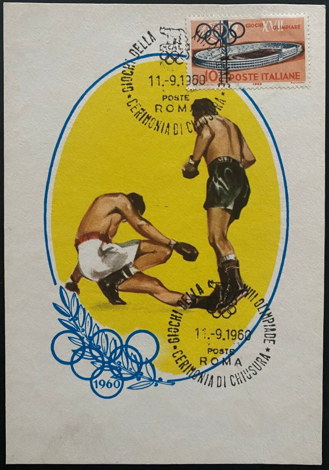 1960 Vintage Rome Summer Olympics Boxing Postcard First Day Cover Cass –  Glory Days Sports, image size:1120x1600