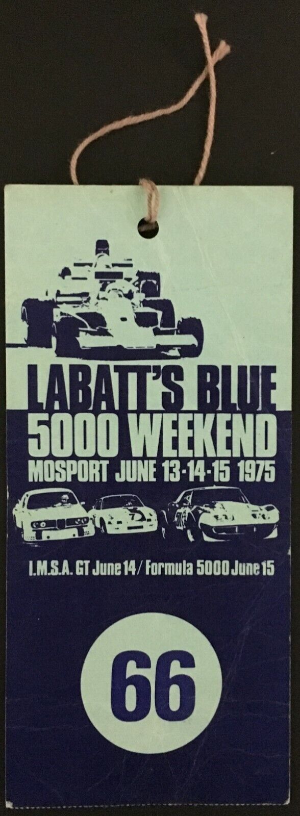 1975 Labatt's Blue 5000 Weekend Pass Ticket Mosport Racing Formula 1 Vintage