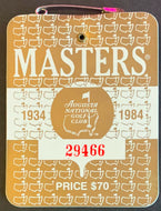 1984 PGA Tour Official Masters Tournament Badge Augusta National Golf Club