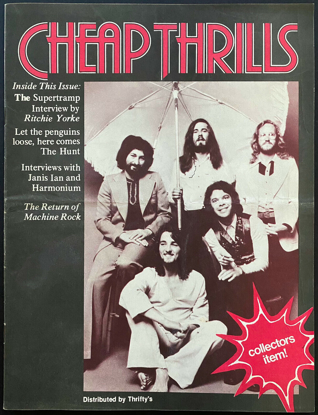 1977 Cheap Thrills Issue Rock Music Magazine Legendary Canadian Supertramp Cover