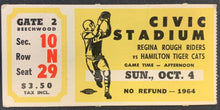 Load image into Gallery viewer, 1964 Civic Stadium CFL Football Ticket Hamilton Tiger-Cats v Regina Rough Riders
