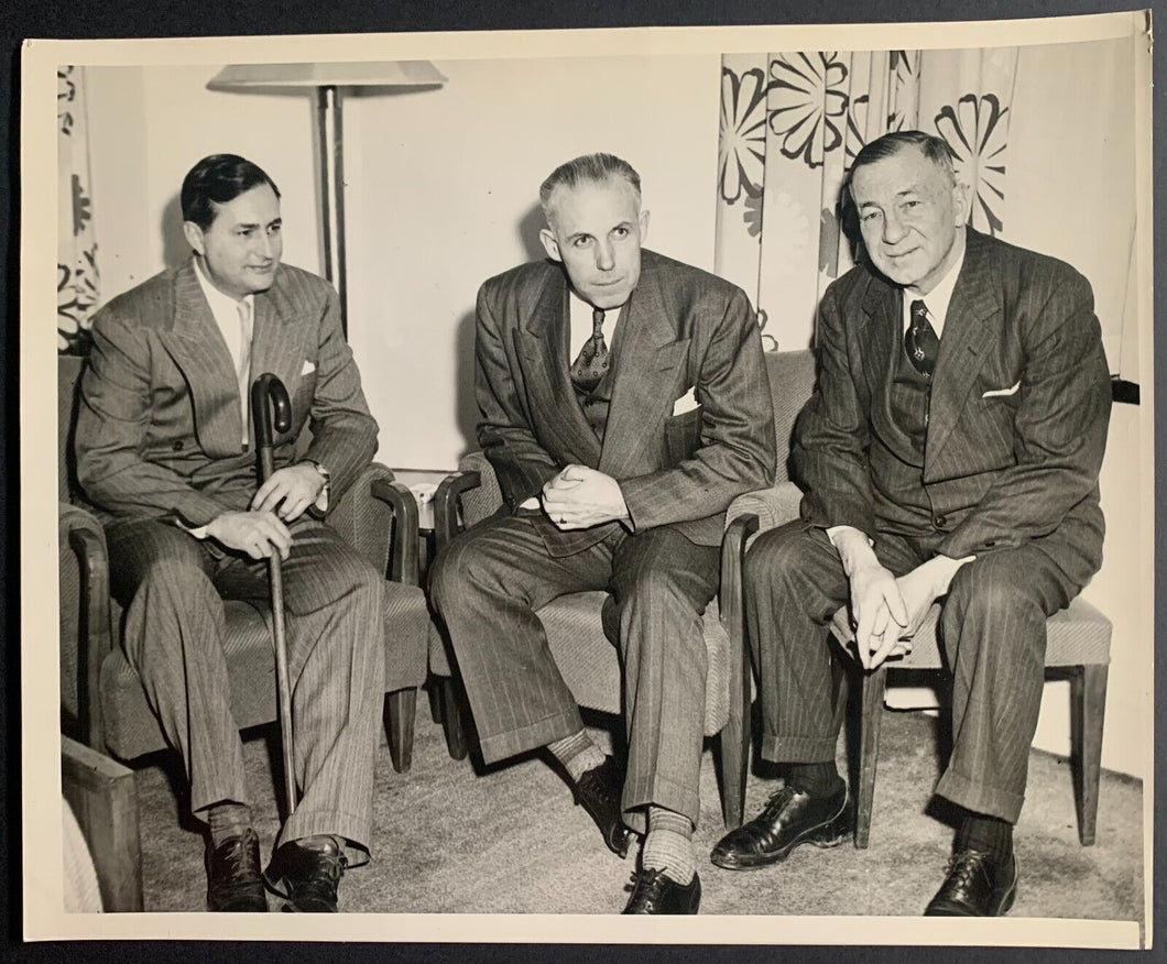 VTG Type 1 Clarence Campbell + Wes Adams + Harold Baldy Cotton Photo NHL Hockey
