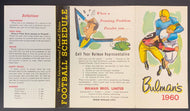 1960 Western Interprovincial Football Union Pocket Schedule Bulman's Bros LTD