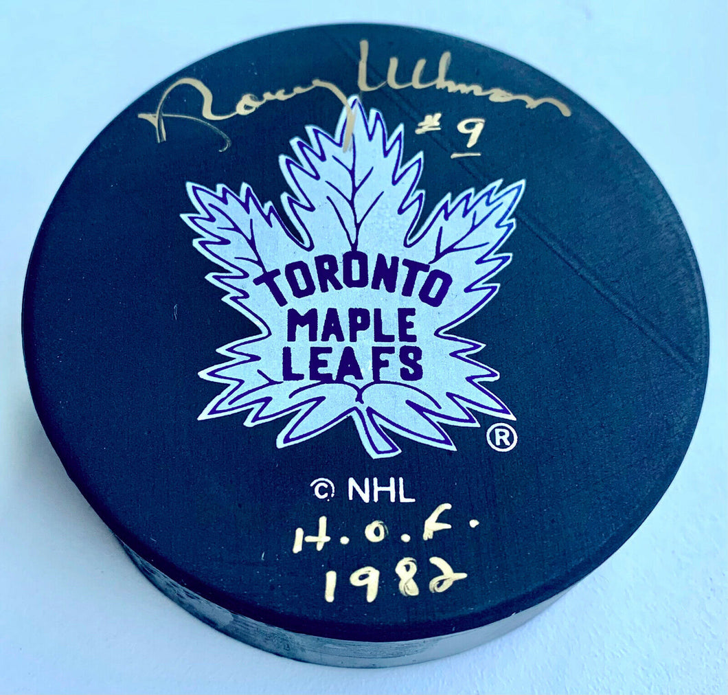 Norm Ullman Signed Toronto Maple Leafs NHL Hockey Puck Autographed HOF 1982