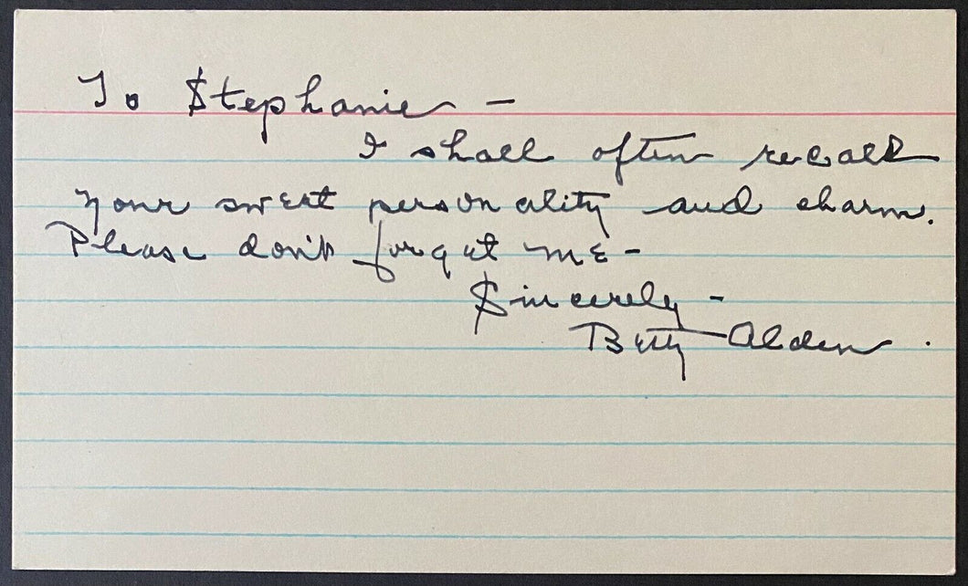 1948 Celebrity Signed Betty Alden Index Card Autographed With Content Actress