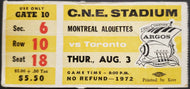 1972 C.N.E. Stadium Montreal Alouettes vs Toronto Argonauts CFL Football Ticket