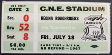 Load image into Gallery viewer, 1967 C.N.E. Stadium Regina Roughriders vs Toronto Argonauts CFL Football Ticket
